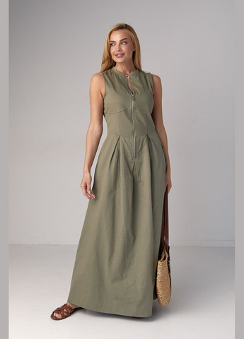 Оливковое (хаки) повседневный женское макси платье на молнии - хаки Lurex