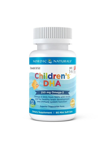 Жирные кислоты Children's DHA 250 mg, 90 капсул - клубника Nordic Naturals (293340546)