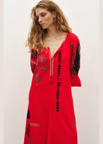 Комбінована сукня вишиванка жіноча червона mkrm4110-1 Modna KAZKA (336933928)