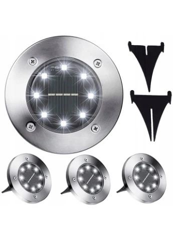 Сонячна лампа LED Terra 8 LED для саду, світильник на сонячній батареї, форма диск, набір 4шт Jooki (389427581)