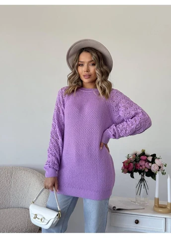 Бузковий демісезонний жіночий подовжений светр Fashion