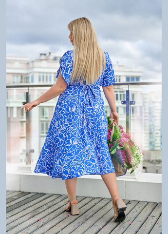 Синее повседневный платье миди на запах на запах No Brand с цветочным принтом