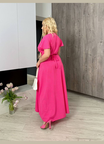 Малинова актуальна та модна сукня з легкої тканини на запах Україна в горошок