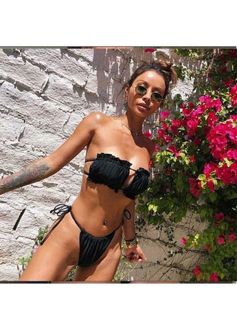 Черный летний раздельный купальник-шторка с рюшами и завязками s/m черный бикини No Brand