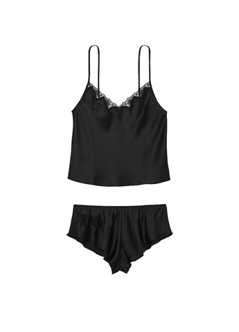 Черная всесезон пижама атласная very sexy satin rose lace-trim cami & flutter short set Victoria's Secret