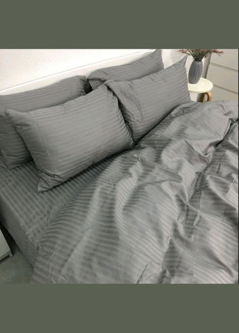 Полуторный комплект постельного белья Страйп Сатин LUX 150*200 Серый RW (332627537)