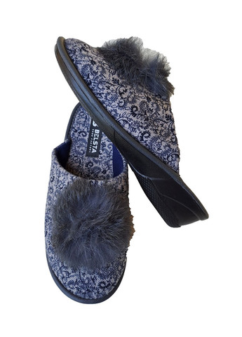 Серые тапочки женские с пушком закрытые Белста с помпонами