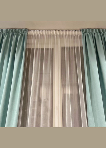 Комплект штори 2 шт. з підхватами 200х250 см мікровелюр Світло-бірюзовий, тюль бамбук 400 см Тепло-білий No Brand (337354745)