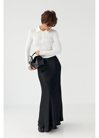 Укорочений лонг-поло з блискавкою на горловині – темно-коричневий колір Lurex (370602062)