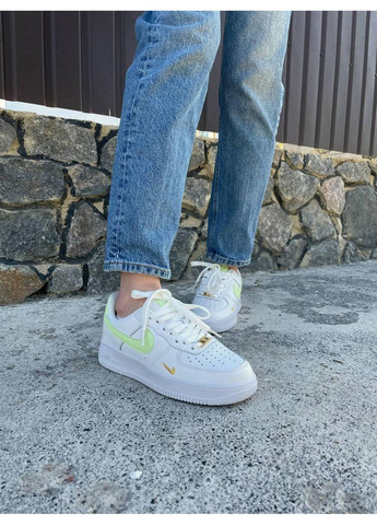 КРОССОВКИ ЖЕНСКИЕ NIKE AIR FORCE 1 MINI SWOOSH LIME LIGHT НАЙК АИР ФОРС 1 ПРЕМИУМ No Brand белые демисезоны (367174461)