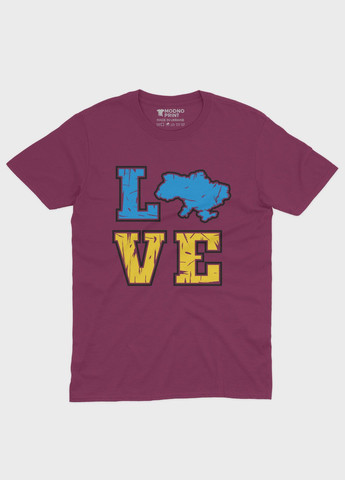 Бордовая летняя мужская футболка с патриотическим принтом love (ts001-2-bgr-005-1-039-f) Modno