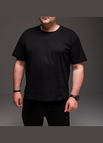 Чорна базова кежуал футболка великий розмір з коротким рукавом Vakko