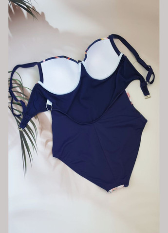 Темно-синий летний женский слитный купальник с цветочным принтом слитный No Brand