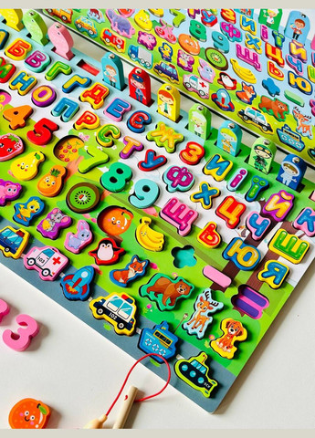 Деревяна розвиваюча дошка Монтессорі 31592 Риболовля Укр Абетка Вкладиші TK Group (327217155)