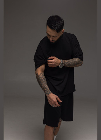 Чорний літній повсякденний базовий костюм оверсайз з шортами Vakko