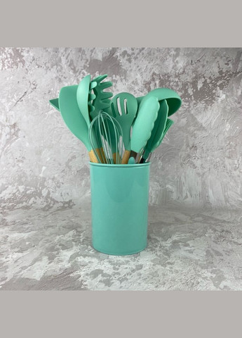 Набір кухонного силіконового приладдя 12 термостійких предметів з дерев'яними ручками EB-3610 БІРЮЗОВИЙ Edenberg (316093360)