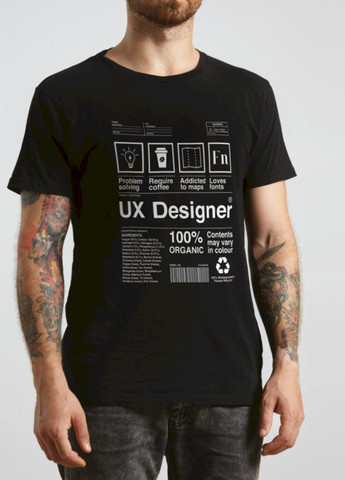 Чорна футболка чорна чоловіча "ux designer" Ctrl+