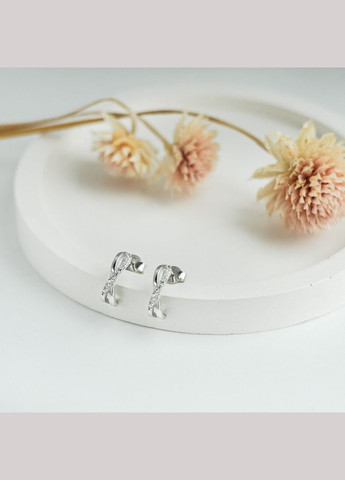 Серебряные серьги пуссеты Бесконечность с белыми фианитами No Brand (333705632)