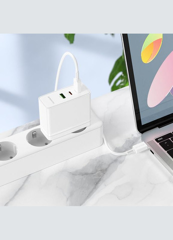 Зарядний пристрій із швидкою зарядкою + кабель Type-C BN11 |USB+2Type-C QC3.0/PD100W| Білий Borofone (337351547)