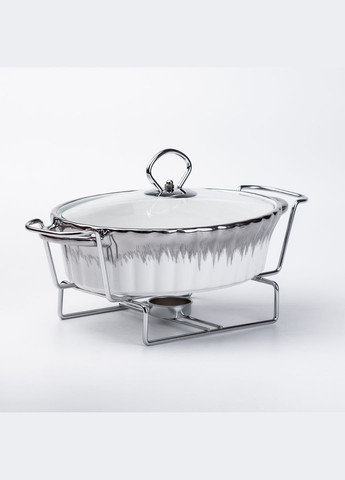 Мармітниця керамічна овальна 1 л зі скляною кришкою, хром Yiwu HP1022 (299337661)