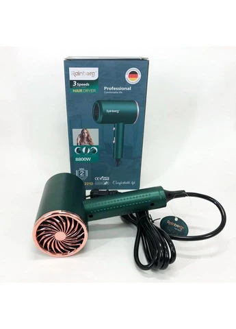 Фен Rainberg RB-2212 8800Вт с регуляцией температуры и скорости для сушки и укладки волос Green No Brand (385221172)