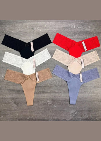 Комплект жіночих трусиків в рубчик 6 шт No Brand Стрінги (325419115)