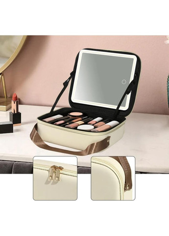 Сумка-органайзер для косметики з дзеркалом і LED-підсвіткою EVA Modern EM-7612 Beige No Brand (363555632)