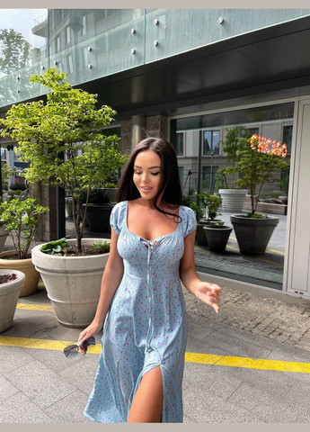 Блакитна повсякденний жіноча сукня No Brand з квітковим принтом