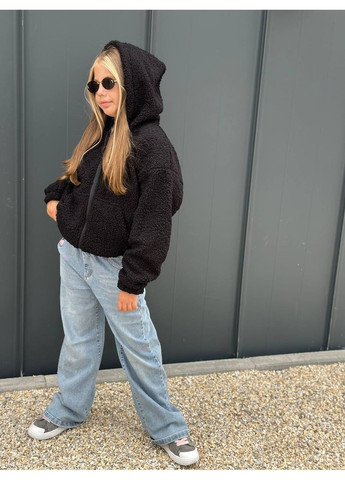 Чорна демісезонна хутряна курточка на флісі для дівчаток No Brand