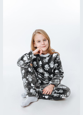 Темно-сіра зимня тепла піжама для дівчинки лапки (світшот+штани) світшот + брюки Україна