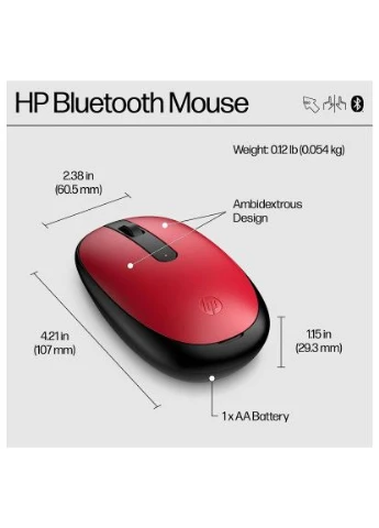 Мишка бездротова HP 240 Bluetooth, 3 кн., 1600 dpi, червона Hewlett Packard (397285285)