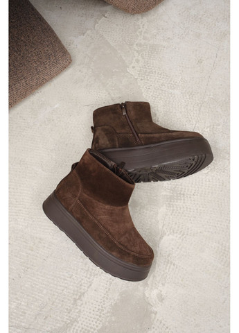 Жіночі короткі зимові уггі з темно-коричневої натуральної замші на високій підошві з боковою блискавкою (відшив 3 дні) Paradize (365756012)