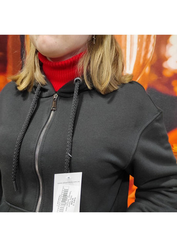 Толстовка женская замок трехнитка молния карманы капюшон XL черная AKSAN (363053989)