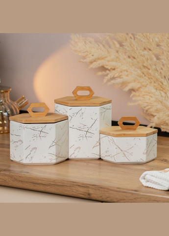 Набір банок для сипучих продуктів 3 штуки з бамбуковою кришкою TS Kitchen (328441792)