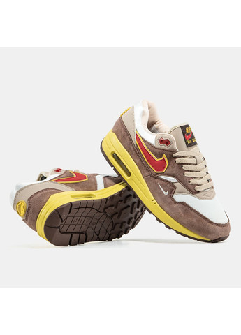 Коричневые демисезонные кроссовки мужские nike air max 1 .swoosh low poly big head | найк эир макс 1 коричневые No Brand