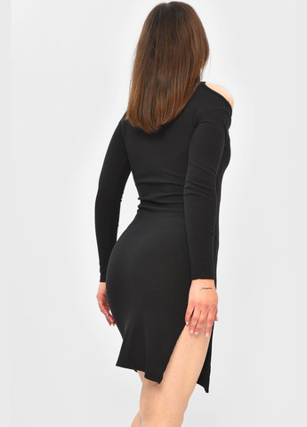 Черное повседневный платье женское однотонное черного цвета в рубчик силуэтная Let's Shop однотонное