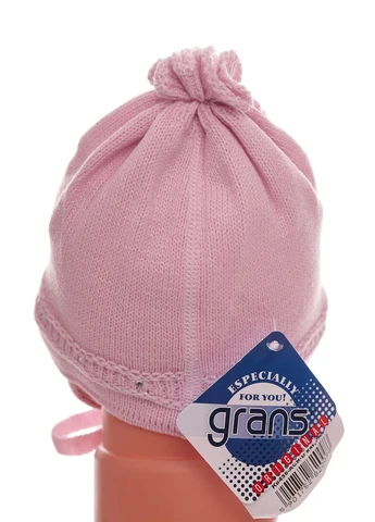 Шапка для дівчинки в'язана на трикотажі Grans з рюшкою рожева 1м+ (50873) BABYKROHA (323469798)