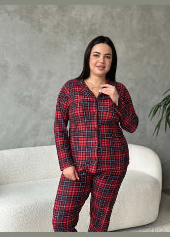 Красная зимняя пижама женская рубашка + брюки No Brand