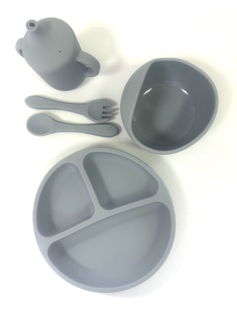 Набір посуду з силікону для першого підгодовування малюків 5 предметів Сірий No Brand (334012689)