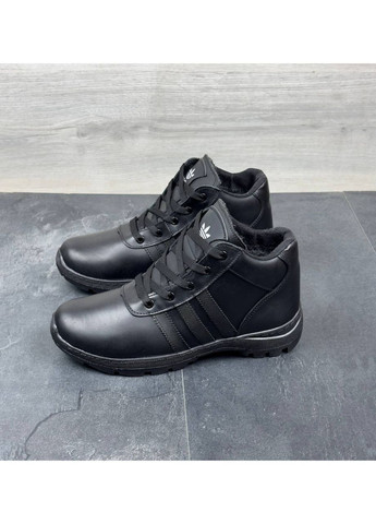 Чорні чоловічі шкіряні зимові кросівки No Brand