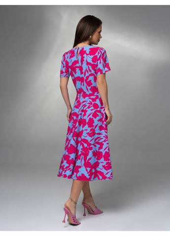 Комбинированное платье 14619 голубо-малиновое ISSA PLUS однотонное