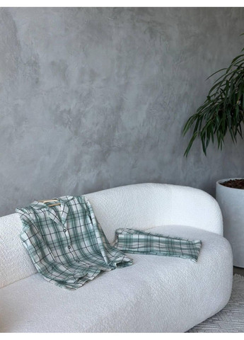 Зелена піжама жіноча двійка в клітинку м’ятна. піжама фланелева жіноча oversize. домашній костюм жіночий зелено-біла клітинка No Brand