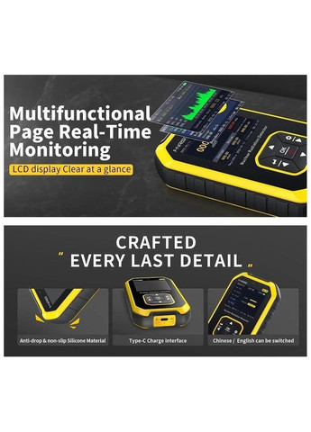 Дозиметр-радіометр, лічильник Гейгера GC-01 Чорний/Жовтий USB-C з дисплеєм і акумулятором 1200 мА·год ( GC-01) Fnirsi (340112405)