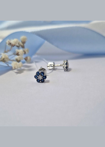 Срібні сережки гвоздики на закрутках Ромашка з синіми каменями срібло 925 проби Родоване 72226с 1.26г No Brand (306743201)