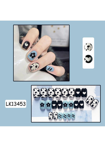 Накладні нігті з клеєм LK13453 Блакитний 24 шт (A9965) Nails (308864056)