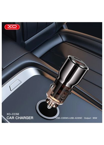 Зарядний пристрій (CC58_Tarnish) XO CC58 USB-C PD65W + USB-A 30W Gray (369878497)
