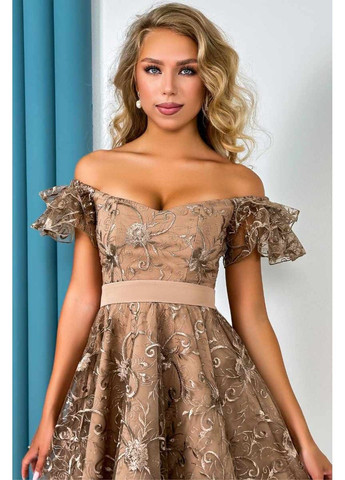 Бежева коктейльна сукня "ніжний гіпюр" 24036 моко Tanita-Romario