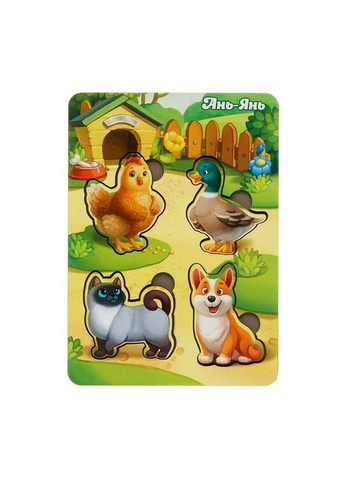 Дерев'яний пазл-вкладиш "Домашні тварини-2" (ПСФ054) PSF054 фон із підказкою Ubumblebees (370661725)