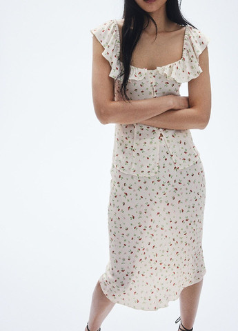 Молочная кэжуал цветочной расцветки юбка H&M