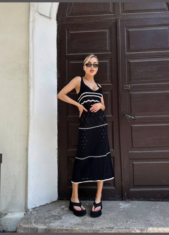 Чорна повсякденний сукня DK/DL Мода без кордонів в смужку